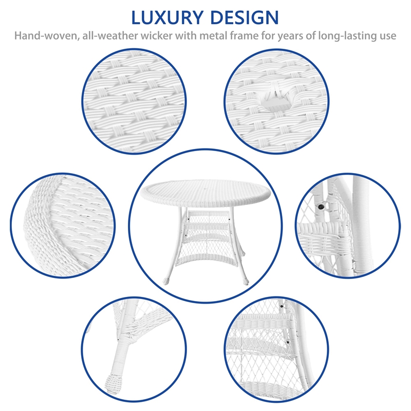 Jeco 5 Piece Resin Wicker Outdoor Patio Dining Set in White with Black Cushion