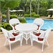 Jeco 5 Piece Resin Wicker Outdoor Patio Dining Set in White with Red Cushion