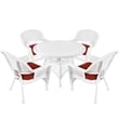 Jeco 5 Piece Resin Wicker Outdoor Patio Dining Set in White with Red Cushion
