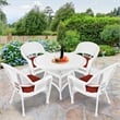 Jeco 5 Piece Resin Wicker Outdoor Patio Dining Set in White with Red Cushion