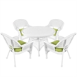 Jeco 5 Piece Resin Wicker Outdoor Patio Dining Set in White with Green Cushion