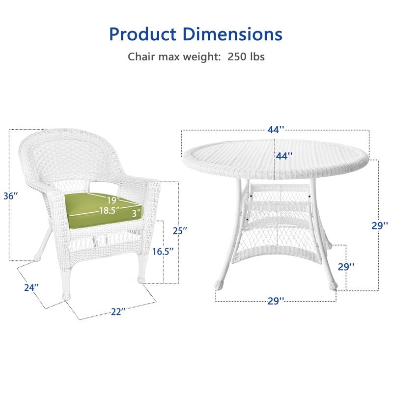 Jeco 5 Piece Resin Wicker Outdoor Patio Dining Set in White with Green Cushion