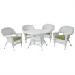 Jeco 5 Piece Resin Wicker Outdoor Patio Dining Set in White with Green Cushion