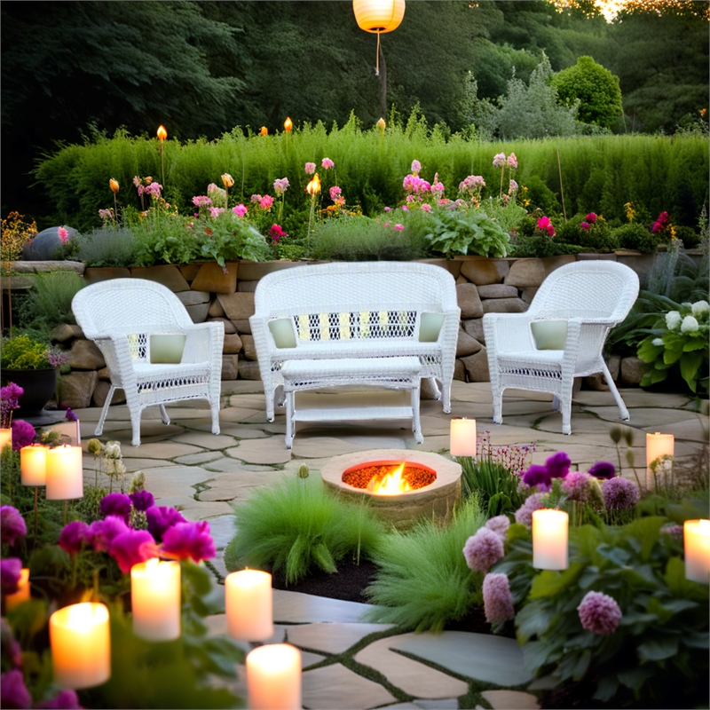 Jeco 4 Piece Resin Wicker Modern Patio Sofa Set in White