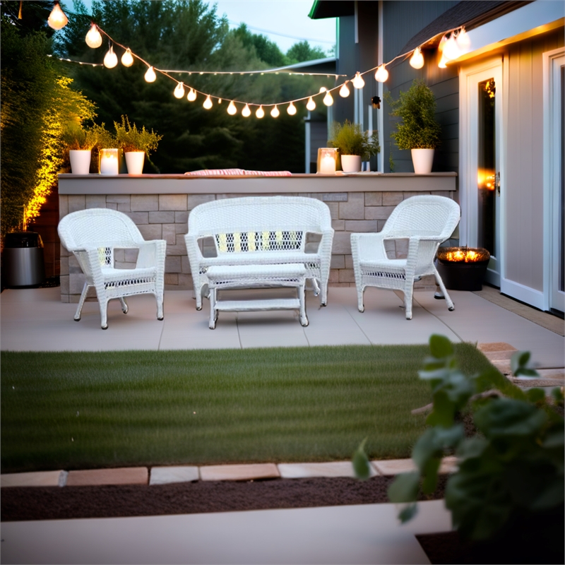 Jeco 4 Piece Resin Wicker Modern Patio Sofa Set in White