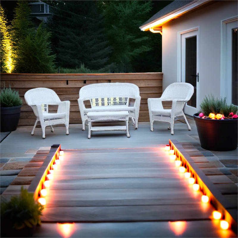 Jeco 4 Piece Resin Wicker Modern Patio Sofa Set in White