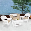 Jeco 4pc Wicker Conversation Set in White with Tan Cushions