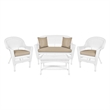 Jeco 4pc Wicker Conversation Set in White with Tan Cushions