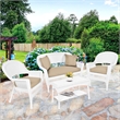 Jeco 4pc Wicker Conversation Set in White with Tan Cushions