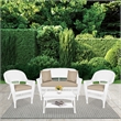 Jeco 4pc Wicker Conversation Set in White with Tan Cushions