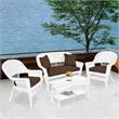 Jeco 4pc Wicker Conversation Set in White with Cocoa Brown Cushions