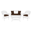 Jeco 4pc Wicker Conversation Set in White with Cocoa Brown Cushions