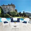 Jeco 4pc Wicker Conversation Set in White with Navy Blue Cushions