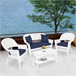 Jeco 4pc Wicker Conversation Set in White with Navy Blue Cushions