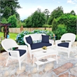 Jeco 4pc Wicker Conversation Set in White with Navy Blue Cushions