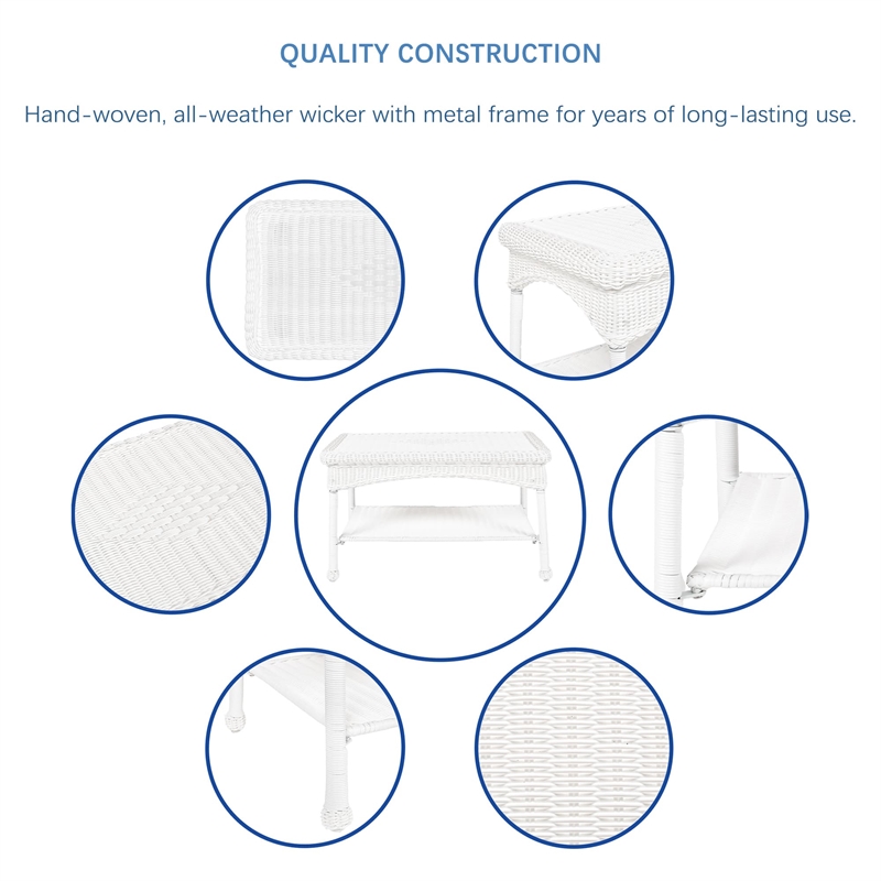 Jeco 4pc Wicker Conversation Set in White with Navy Blue Cushions