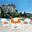 Jeco 4pc Wicker Conversation Set in White with Brick Orange Cushions