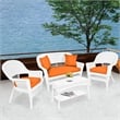 Jeco 4pc Wicker Conversation Set in White with Brick Orange Cushions
