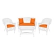 Jeco 4pc Wicker Conversation Set in White with Brick Orange Cushions