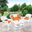 Jeco 4pc Wicker Conversation Set in White with Brick Orange Cushions