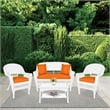 Jeco 4pc Wicker Conversation Set in White with Brick Orange Cushions