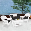 Jeco 4pc Wicker Conversation Set in White with Black Cushions