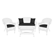 Jeco 4pc Wicker Conversation Set in White with Black Cushions