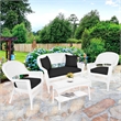 Jeco 4pc Wicker Conversation Set in White with Black Cushions