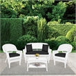 Jeco 4pc Wicker Conversation Set in White with Black Cushions