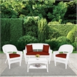 Jeco 4 Piece Resin Wicker Patio Conversation Set in White with Brick Red Cushion
