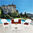 Jeco 4 Piece Resin Wicker Patio Conversation Set in White with Brick Red Cushion