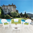 Jeco 4pc Wicker Conversation Set in White with Green Cushions