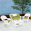 Jeco 4pc Wicker Conversation Set in White with Green Cushions