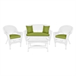Jeco 4pc Wicker Conversation Set in White with Green Cushions