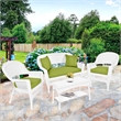 Jeco 4pc Wicker Conversation Set in White with Green Cushions
