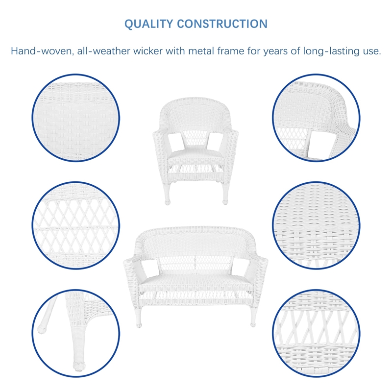 Jeco 5 Piece Resin Wicker Modern Patio Sofa Set in White