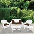 Jeco 5 Piece Resin Wicker Patio Conversation Set in White with Brown Cushions
