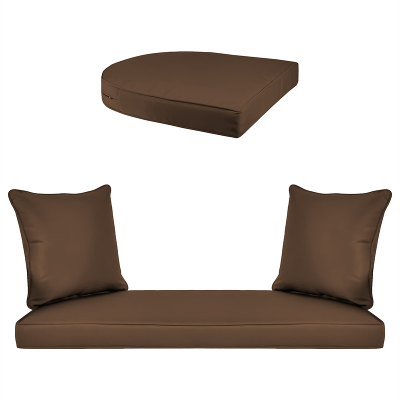 Jeco 5 Piece Resin Wicker Patio Conversation Set in White with Brown Cushions