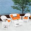 Jeco 5 Piece Resin Wicker Patio Conversation Set in White with Orange Cushions