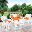 Jeco 5 Piece Resin Wicker Patio Conversation Set in White with Orange Cushions
