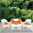 Jeco 5 Piece Resin Wicker Patio Conversation Set in White with Orange Cushions