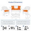 Jeco 5 Piece Resin Wicker Patio Conversation Set in White with Orange Cushions