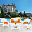 Jeco 5 Piece Resin Wicker Patio Conversation Set in White with Orange Cushions