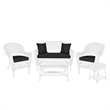 Jeco 5pc Wicker Conversation Set in White with Black Cushions