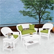 Jeco 5 Piece Resin Wicker Patio Conversation Set in White with Green Cushions