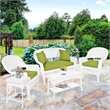 Jeco 5 Piece Resin Wicker Patio Conversation Set in White with Green Cushions