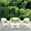 Jeco 5 Piece Resin Wicker Patio Conversation Set in White with Green Cushions