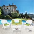 Jeco 5 Piece Resin Wicker Patio Conversation Set in White with Green Cushions