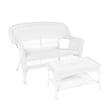 Jeco Wicker Patio Love Seat and Coffee Table Set in White without Cushion