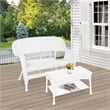 Jeco Wicker Patio Love Seat and Coffee Table Set in White without Cushion